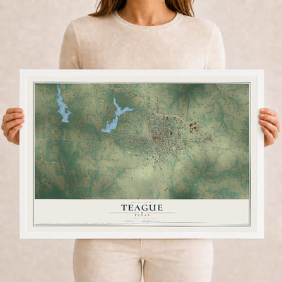 Map of Teague, Texas, 12 x 18 inch print in a white wood frame