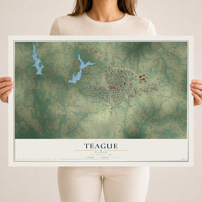 Map of Teague, Texas, 18 x 24 inch unframed archival matte print