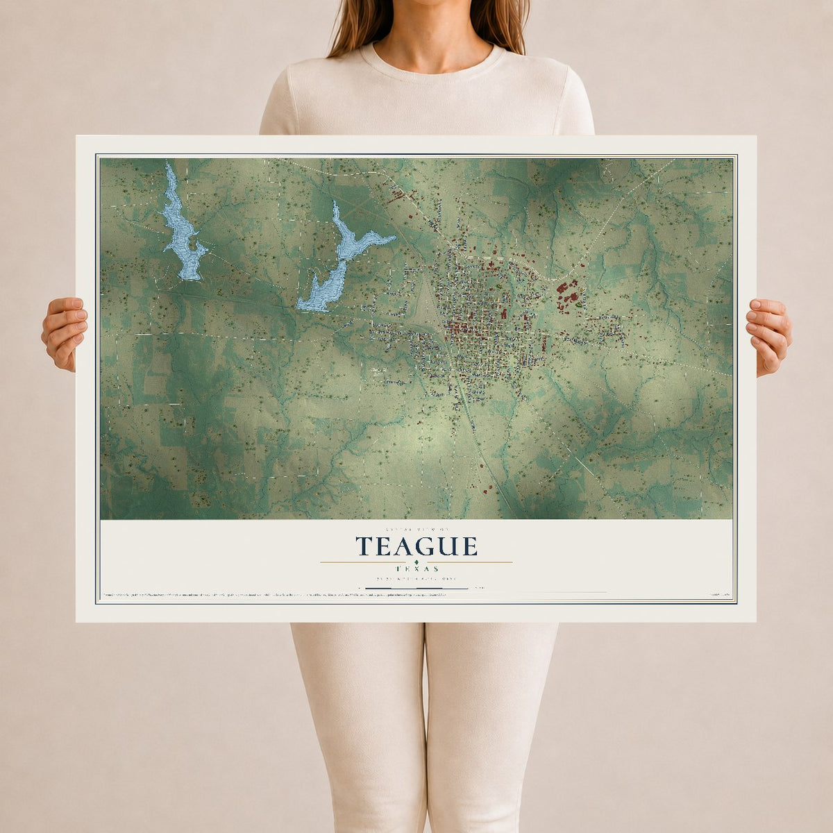 Map of Teague, Texas, 24 x 36 inch unframed archival matte print