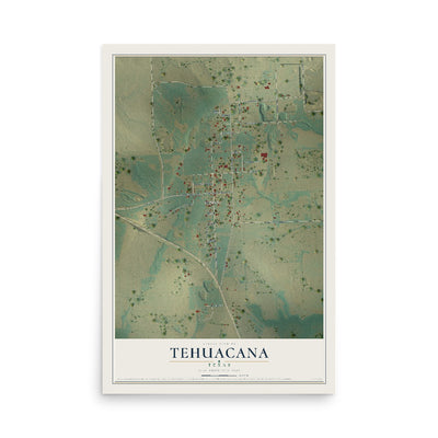 Map of Tehuacana, Texas, 12 x 18 inch unframed archival matte print