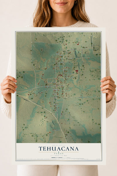 Map of Tehuacana, Texas, 18 x 24 inch unframed archival matte print