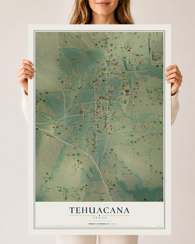 Map of Tehuacana, Texas, 24 x 36 inch unframed archival matte print
