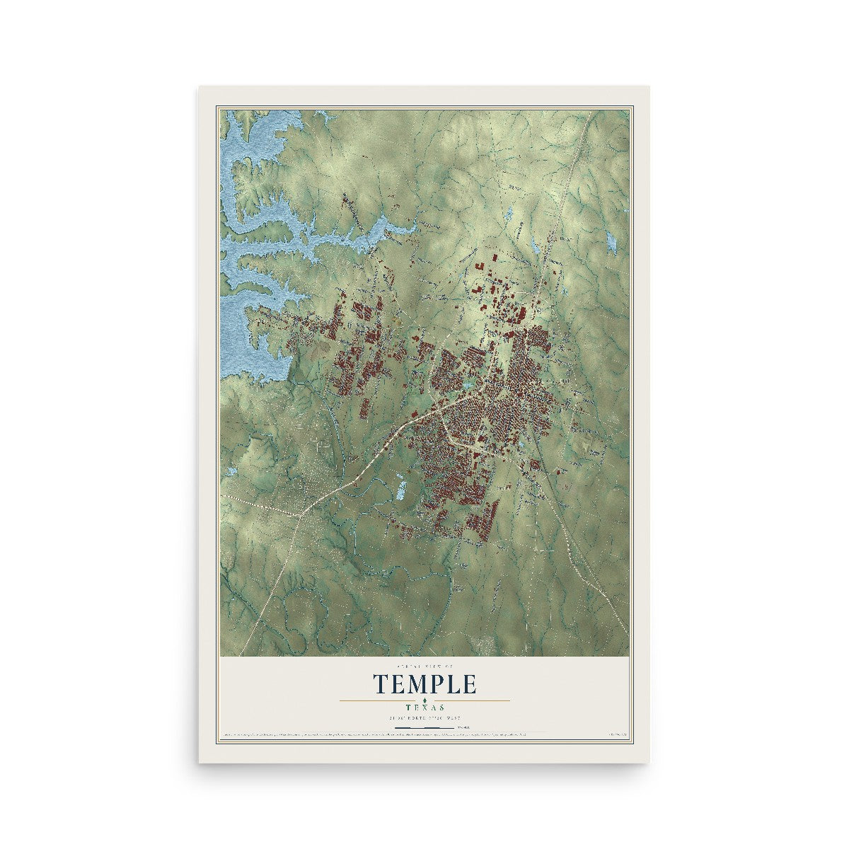 Map of Temple, Texas, 12 x 18 inch unframed archival matte print