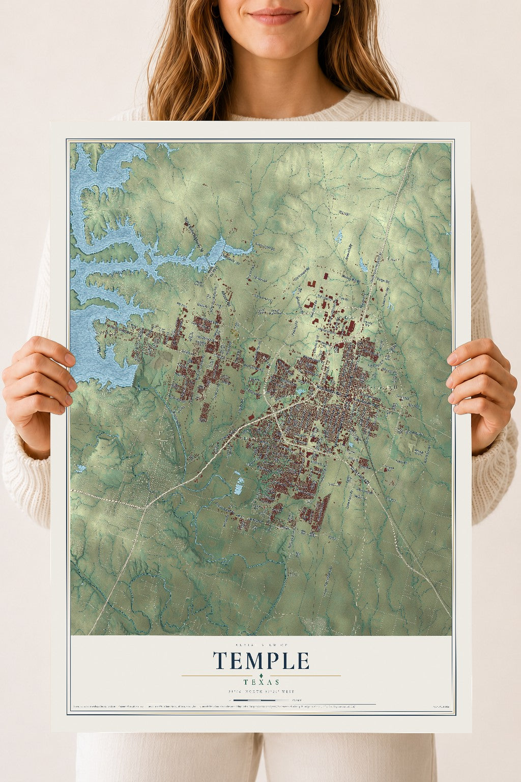 Map of Temple, Texas, 18 x 24 inch unframed archival matte print
