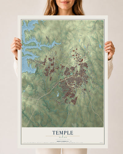 Map of Temple, Texas, 24 x 36 inch unframed archival matte print