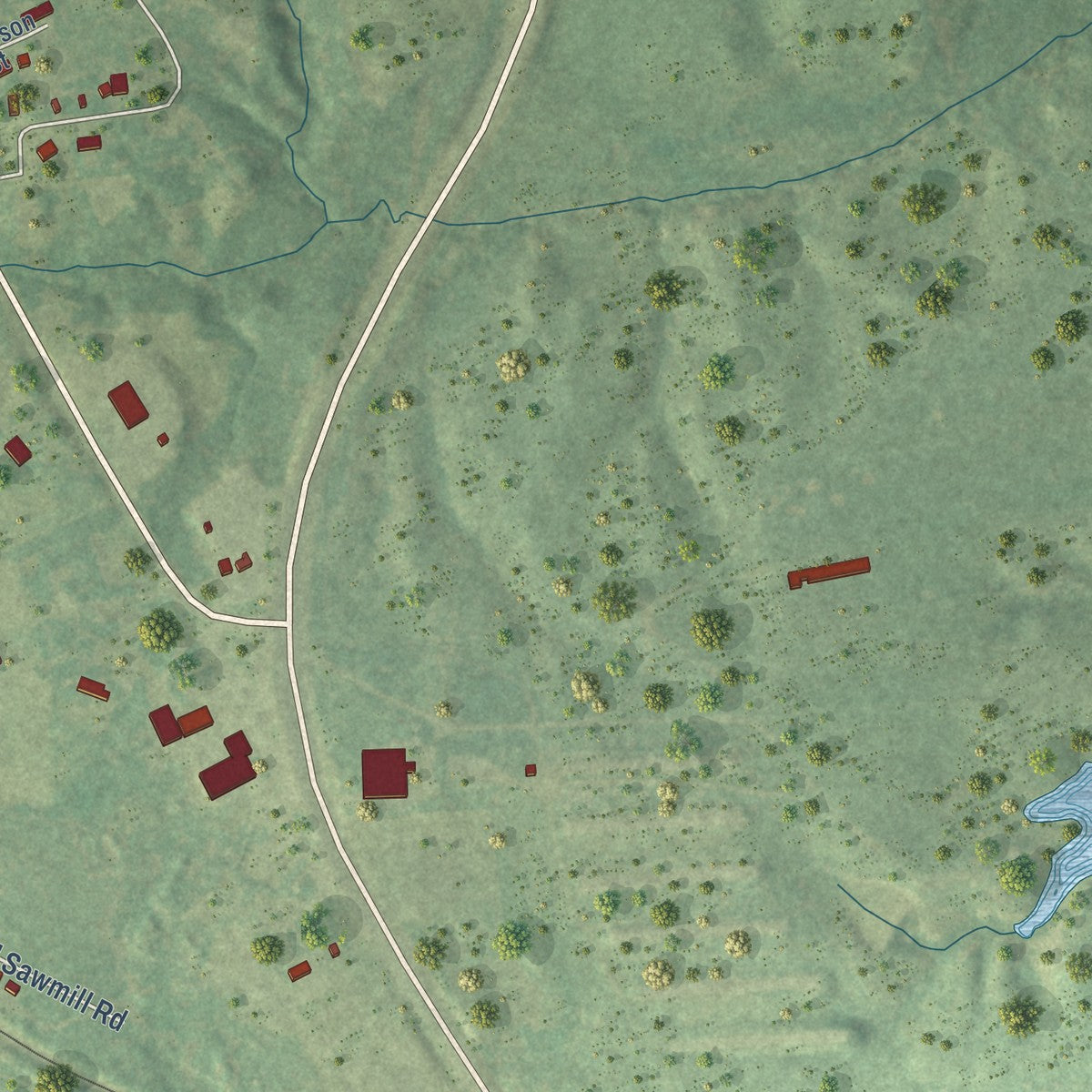 Second close-up of the map of Tenaha, Texas print showing more streets and buildings