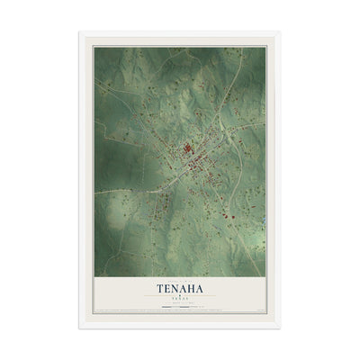 Map of Tenaha, Texas, 12 x 18 inch print in a white wood frame
