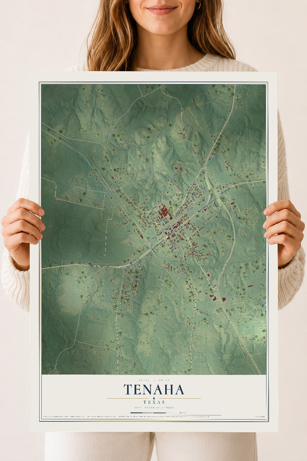 Map of Tenaha, Texas, 18 x 24 inch unframed archival matte print