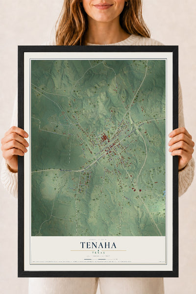 Map of Tenaha, Texas, 18 x 24 inch print in a black wood frame