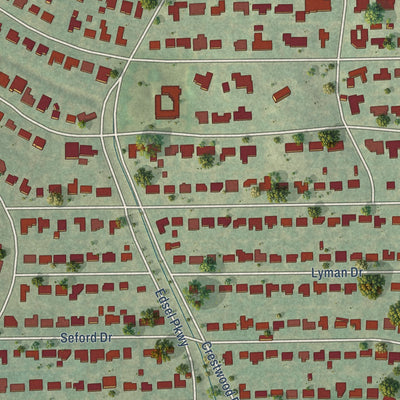 Close-up of the map of Terrell Hills, Texas print showing street and building detail