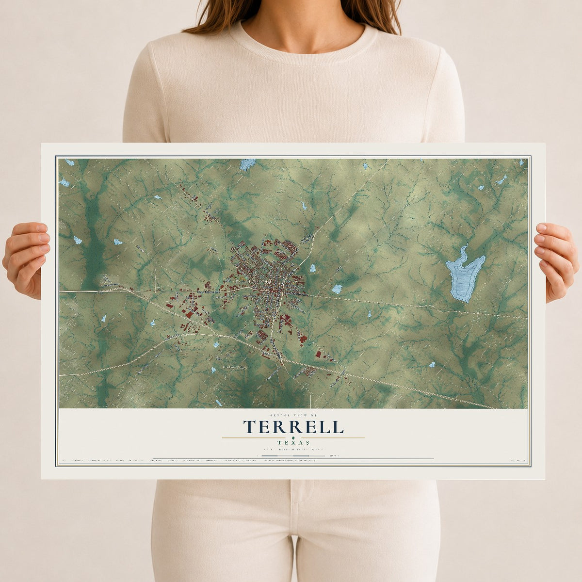 Map of Terrell, Texas, 12 x 18 inch unframed archival matte print