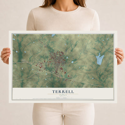 Map of Terrell, Texas, 12 x 18 inch unframed archival matte print