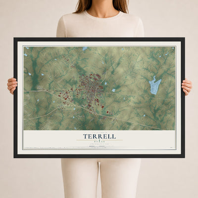 Map of Terrell, Texas, 24 x 36 inch print in a black wood frame