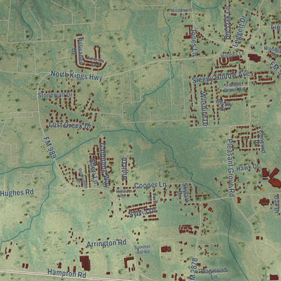 Second close-up of the map of Texarkana, Texas print showing more streets and buildings