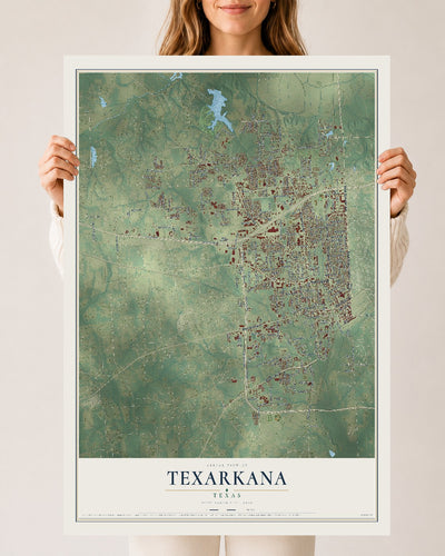 Map of Texarkana, Texas, 24 x 36 inch unframed archival matte print