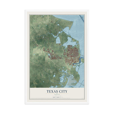 Map of Texas City, Texas, 12 x 18 inch print in a white wood frame