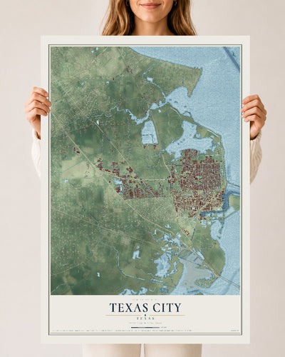 Map of Texas City, Texas, 24 x 36 inch unframed archival matte print