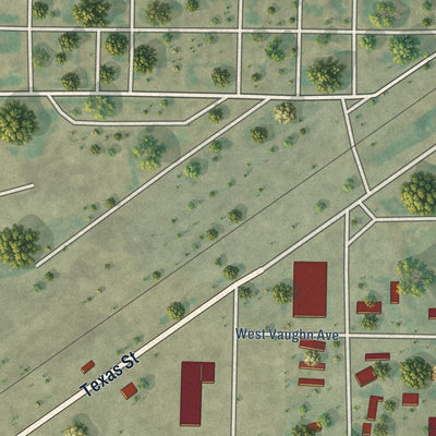 Second close-up of the map of Texhoma, Texas print showing more streets and buildings
