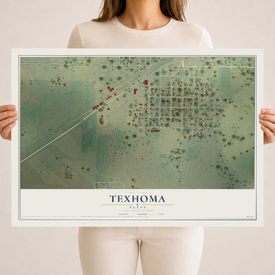 Map of Texhoma, Texas, 18 x 24 inch unframed archival matte print