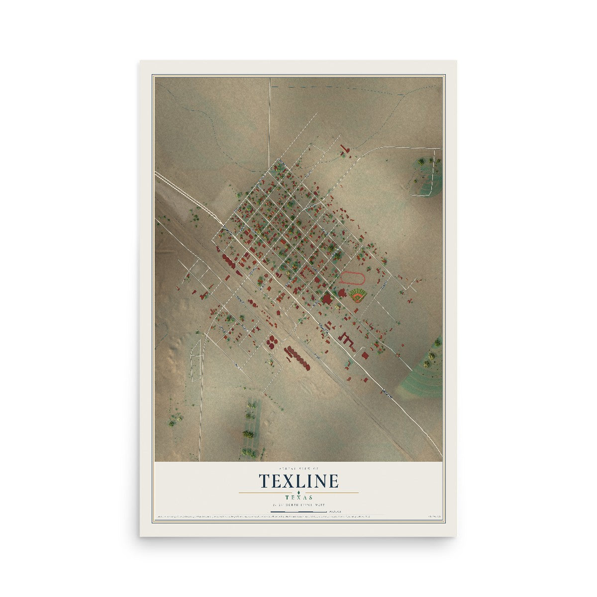 Map of Texline, Texas, 12 x 18 inch unframed archival matte print