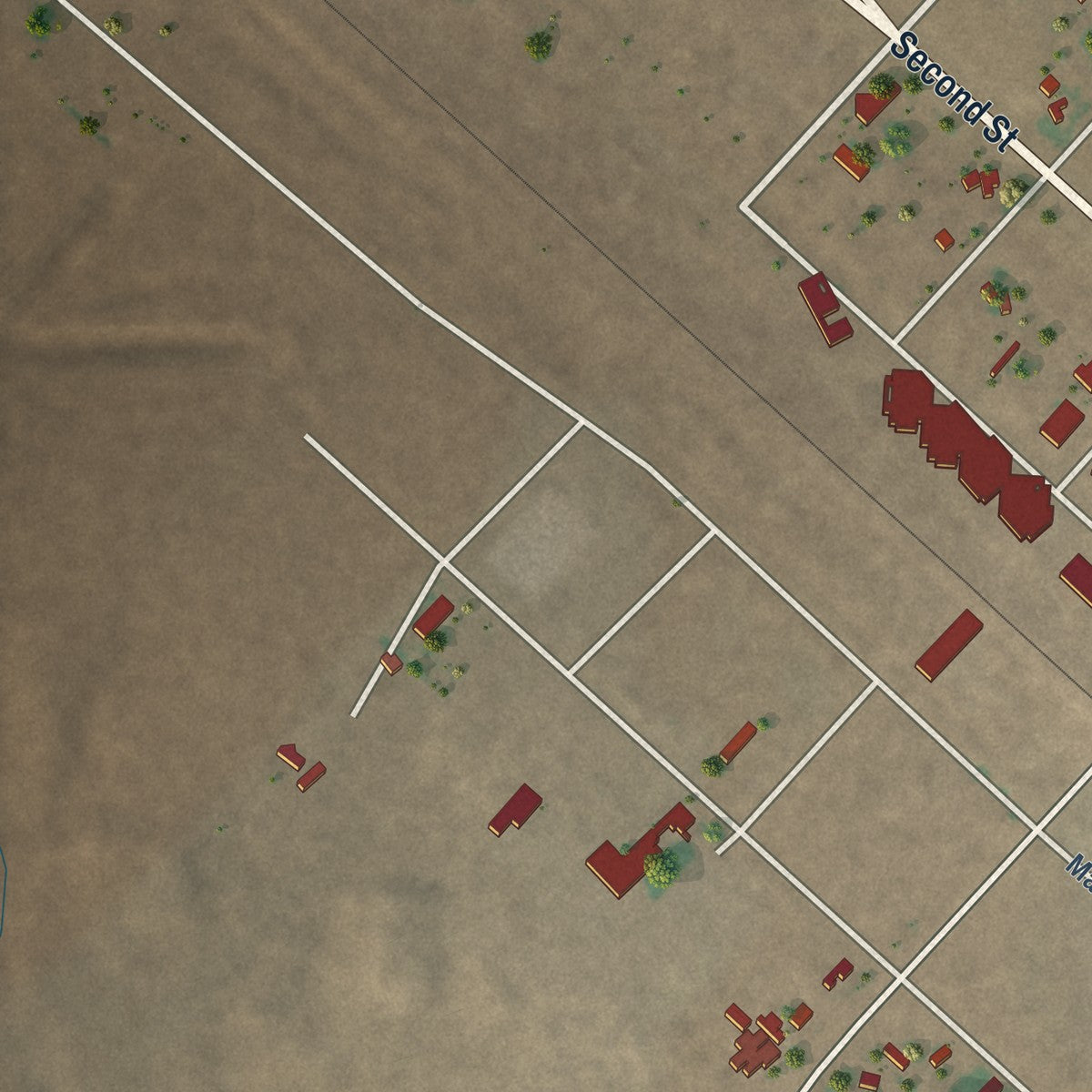 Second close-up of the map of Texline, Texas print showing more streets and buildings
