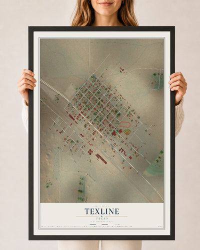 Map of Texline, Texas, 24 x 36 inch print in a black wood frame