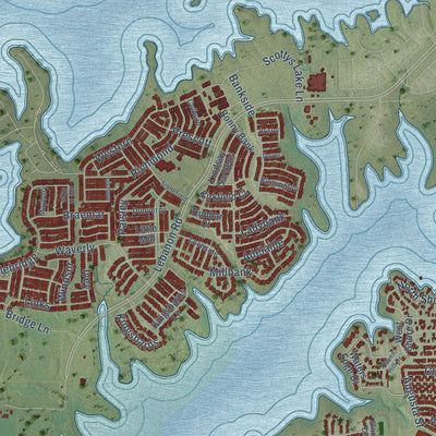 Second close-up of the map of The Colony, Texas print showing more streets and buildings