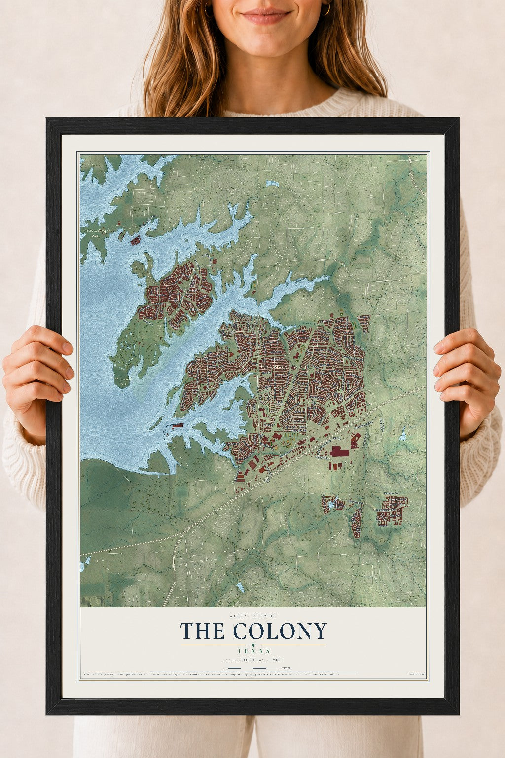 Map of The Colony, Texas, 18 x 24 inch print in a black wood frame