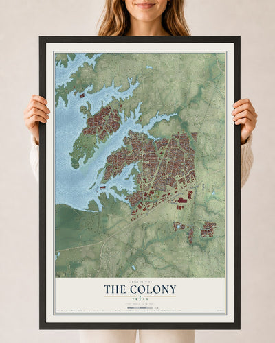 Map of The Colony, Texas, 24 x 36 inch print in a black wood frame