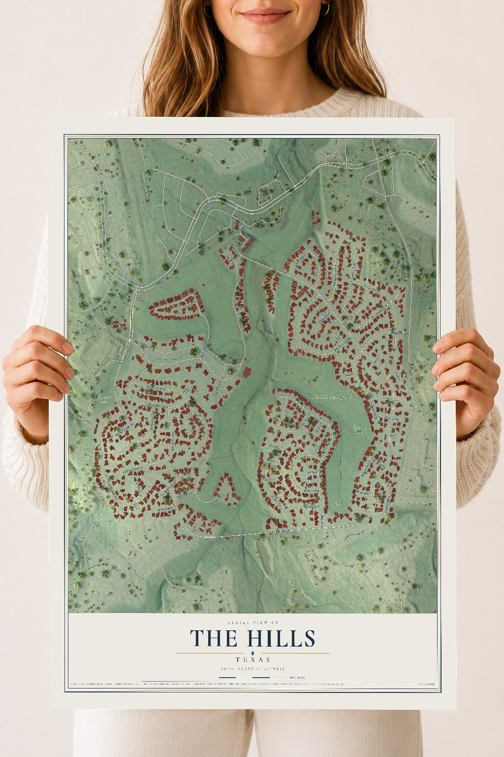 Map of The Hills, Texas, 18 x 24 inch unframed archival matte print