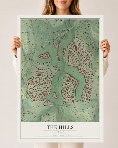Map of The Hills, Texas, 24 x 36 inch unframed archival matte print