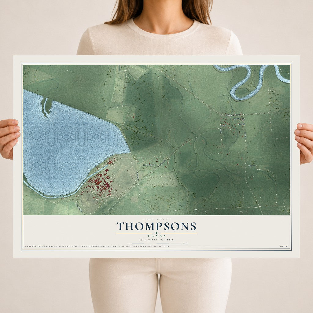 Map of Thompsons, Texas, 18 x 24 inch unframed archival matte print