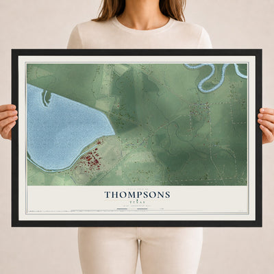 Map of Thompsons, Texas, 18 x 24 inch print in a black wood frame