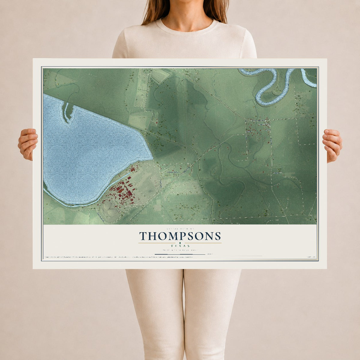 Map of Thompsons, Texas, 24 x 36 inch unframed archival matte print
