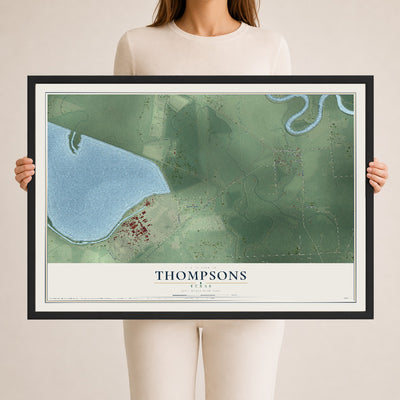 Map of Thompsons, Texas, 24 x 36 inch print in a black wood frame