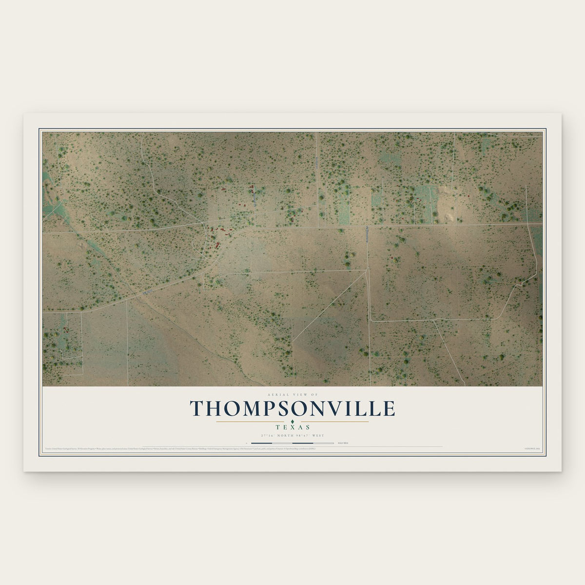 Thompsonville, Texas map print, the full design