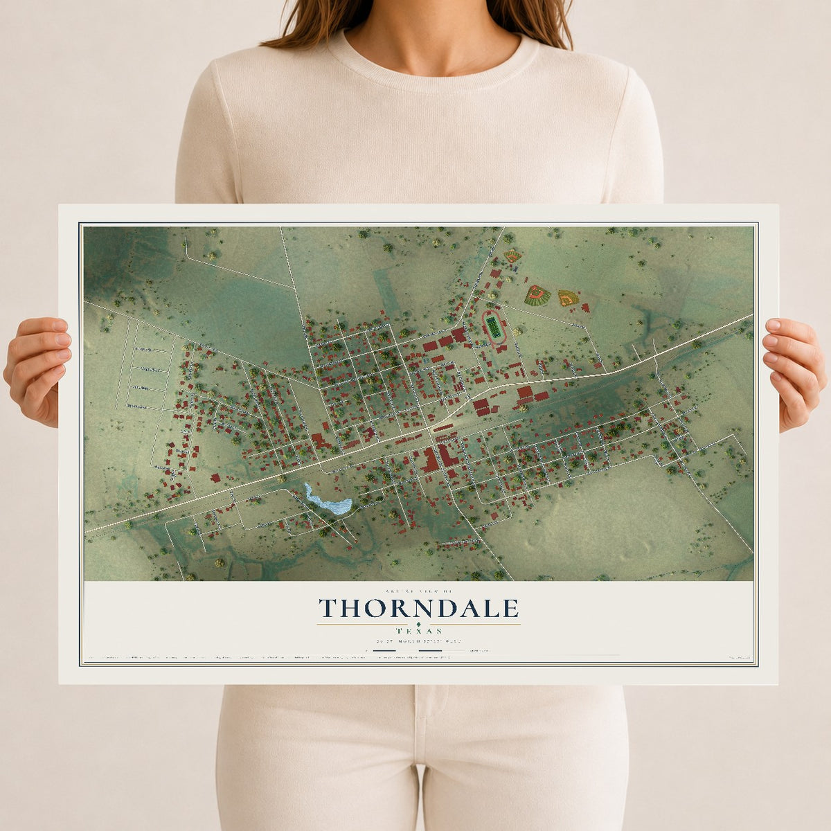 Map of Thorndale, Texas, 12 x 18 inch unframed archival matte print