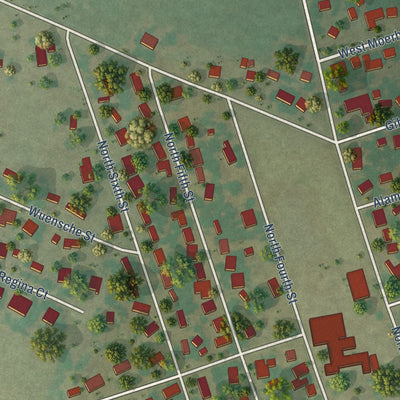 Second close-up of the map of Thorndale, Texas print showing more streets and buildings