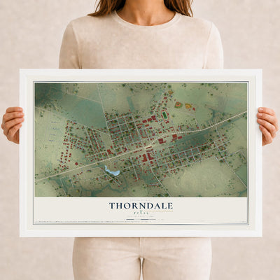 Map of Thorndale, Texas, 12 x 18 inch print in a white wood frame