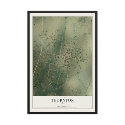 Map of Thornton, Texas, 12 x 18 inch print in a black wood frame