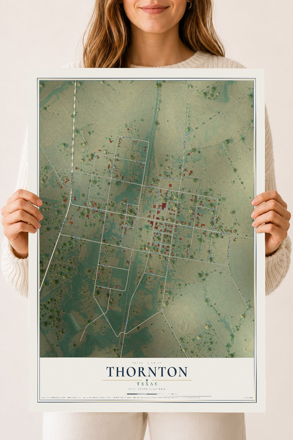 Map of Thornton, Texas, 18 x 24 inch unframed archival matte print