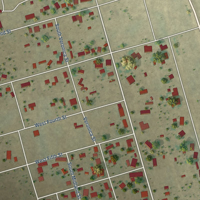 Second close-up of the map of Thorntonville, Texas print showing more streets and buildings