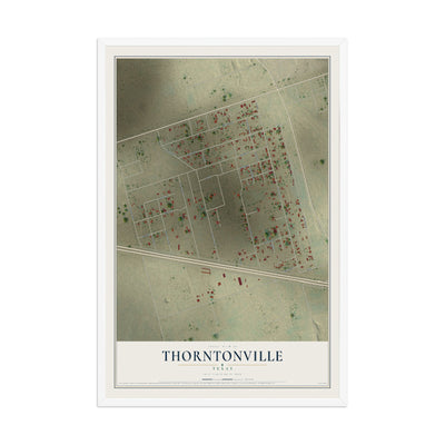 Map of Thorntonville, Texas, 12 x 18 inch print in a white wood frame