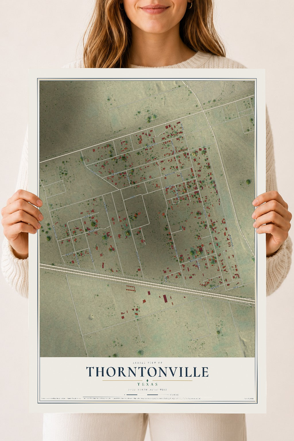 Map of Thorntonville, Texas, 18 x 24 inch unframed archival matte print
