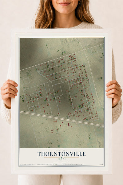 Map of Thorntonville, Texas, 18 x 24 inch print in a white wood frame