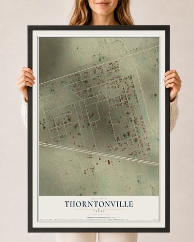Map of Thorntonville, Texas, 24 x 36 inch print in a black wood frame