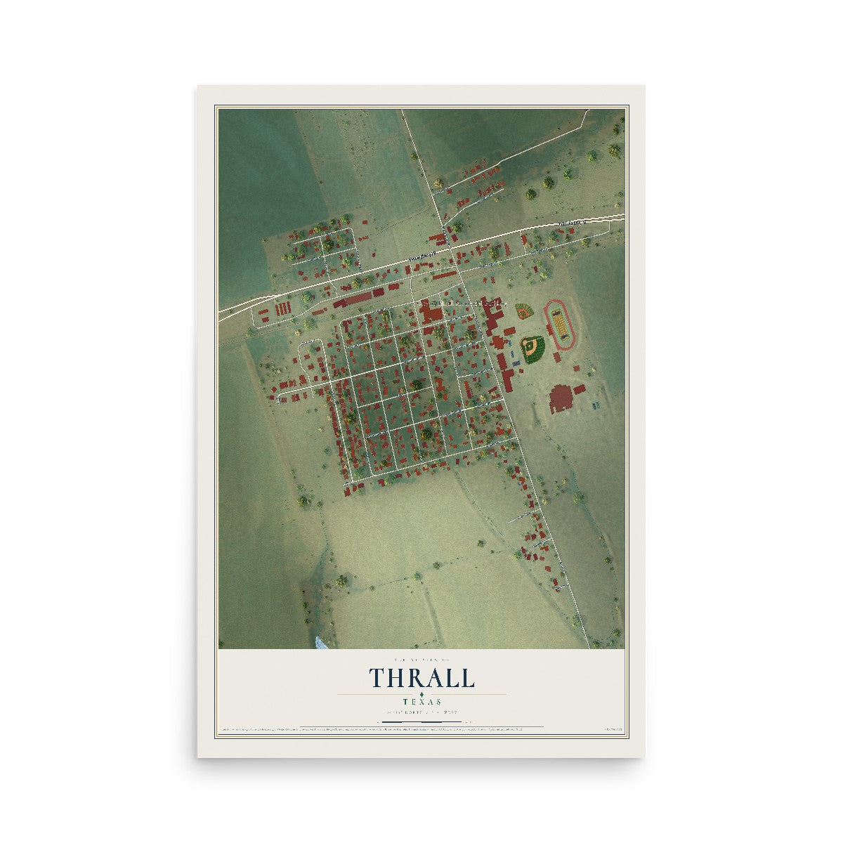 Map of Thrall, Texas, 12 x 18 inch unframed archival matte print
