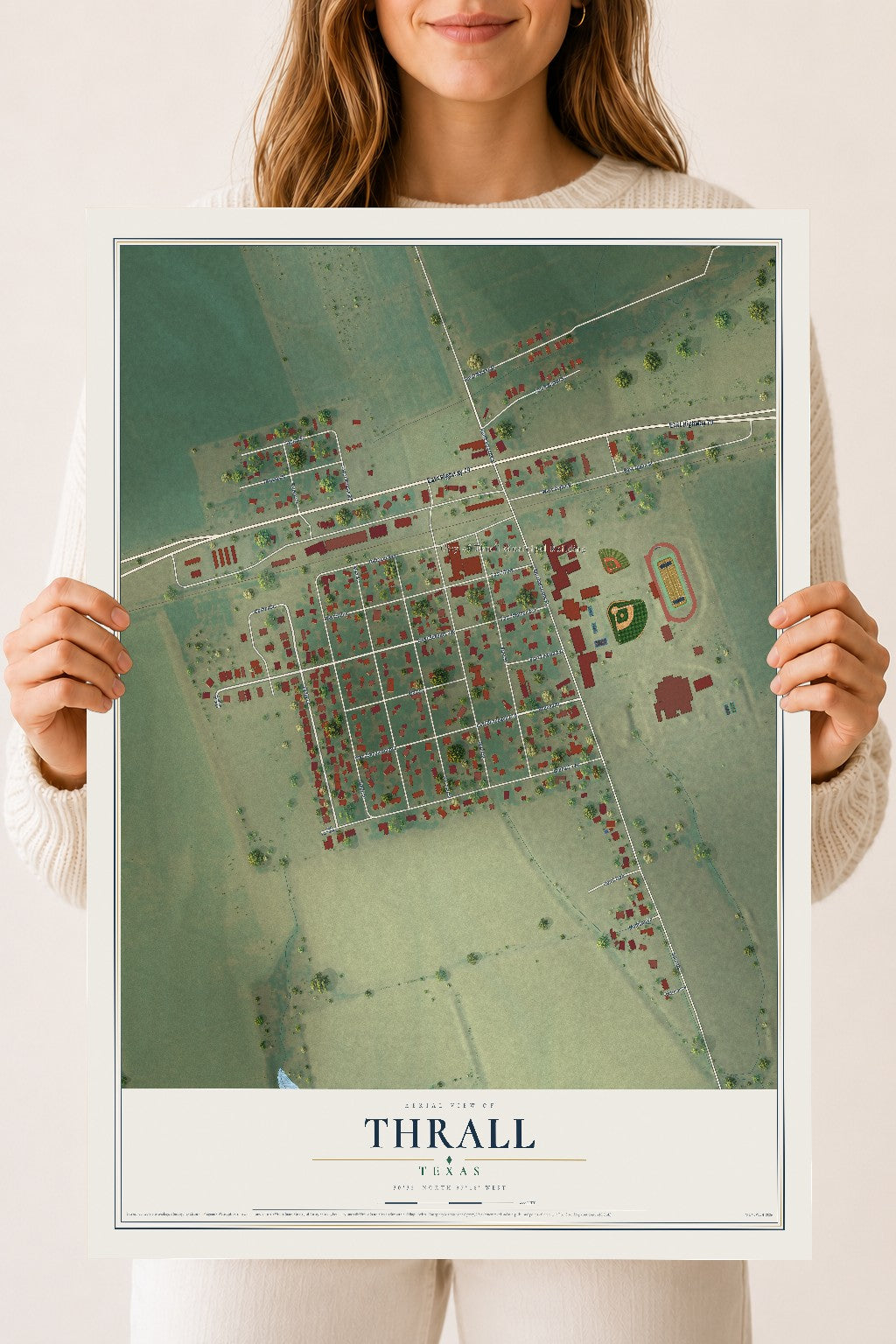 Map of Thrall, Texas, 18 x 24 inch unframed archival matte print