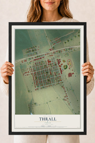 Map of Thrall, Texas, 18 x 24 inch print in a black wood frame