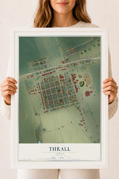 Map of Thrall, Texas, 18 x 24 inch print in a white wood frame